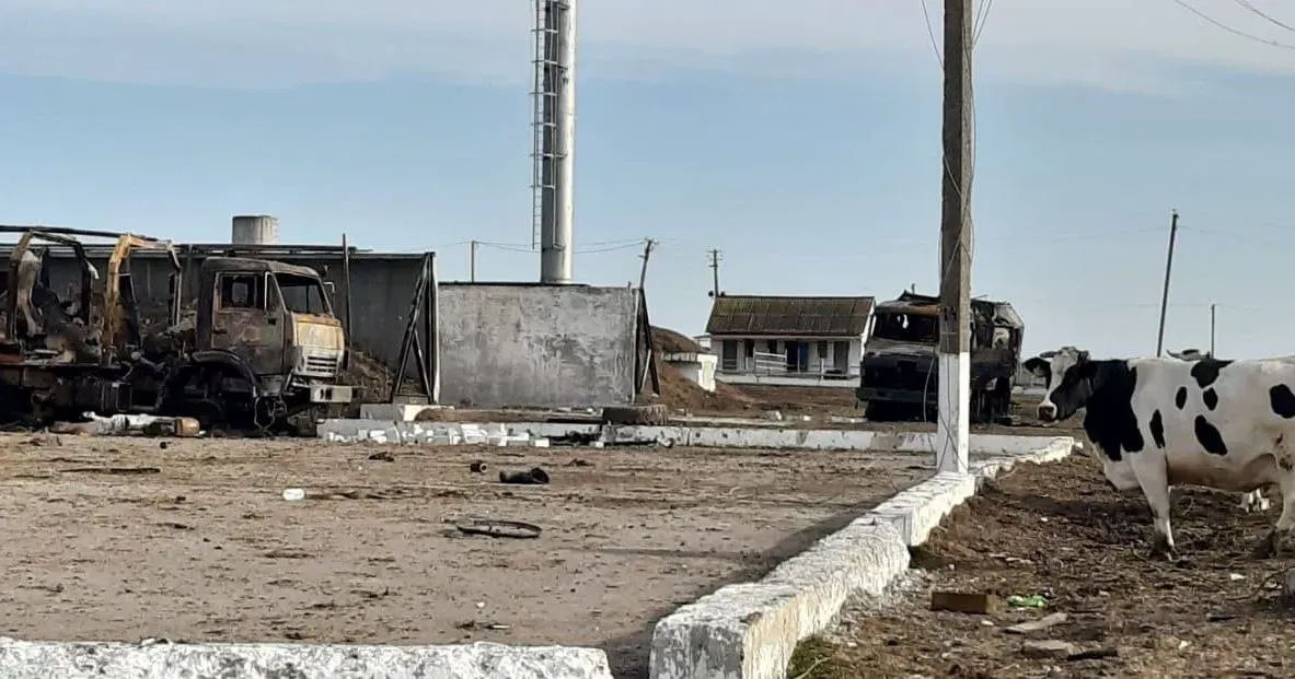 Гусарівка після деокупації, кінець березня 2022 року. Джерело: Генштаб ЗСУ та Роман Донік Російський військовий розстрілював цивільних в Гусарівці на Балаклійщині — поліції вдалося ідентифікувати воєнного злочинця на порталі Gromada Group